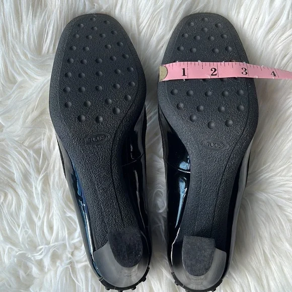 Tod’s Black Patent Leather/Suede Fringe Loafer Pumps Heels - Picture 6 of 16